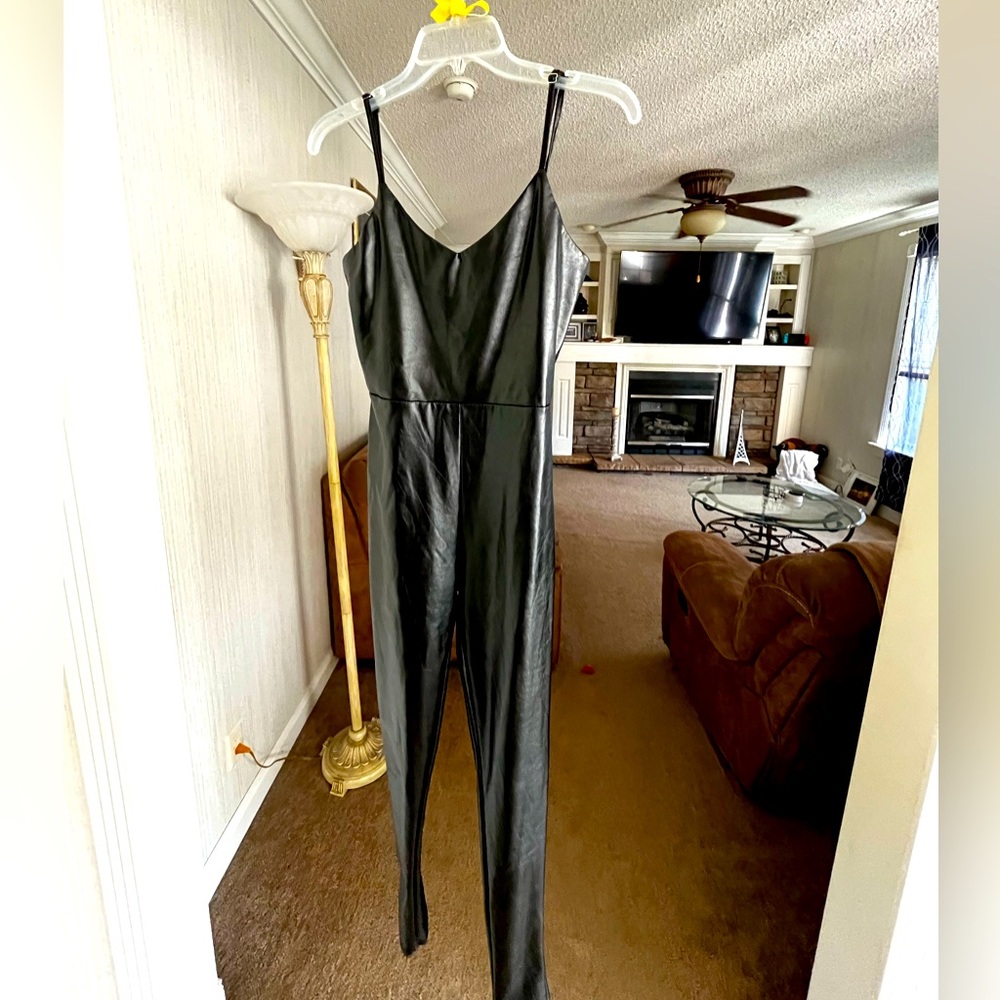 Faux leather body-con jumpsuit